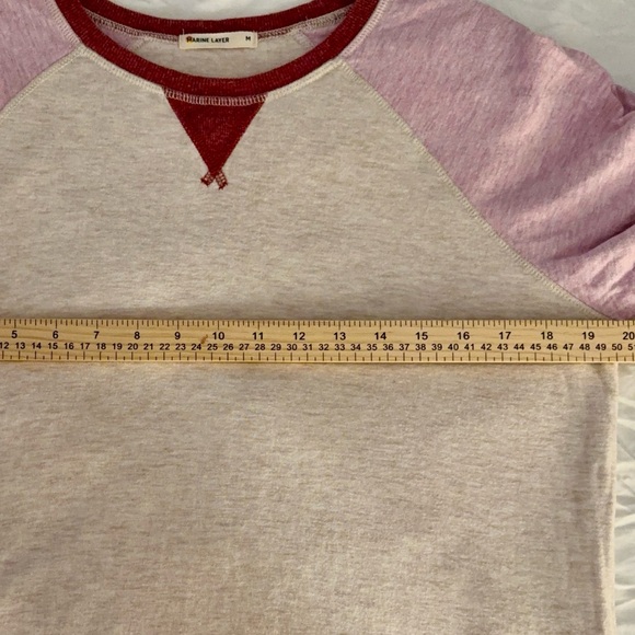 Marine Layer Varsity Raglan Sweatshirt Pink Burgundy Oatmeal Colorblock M Soft! - Picture 4 of 9